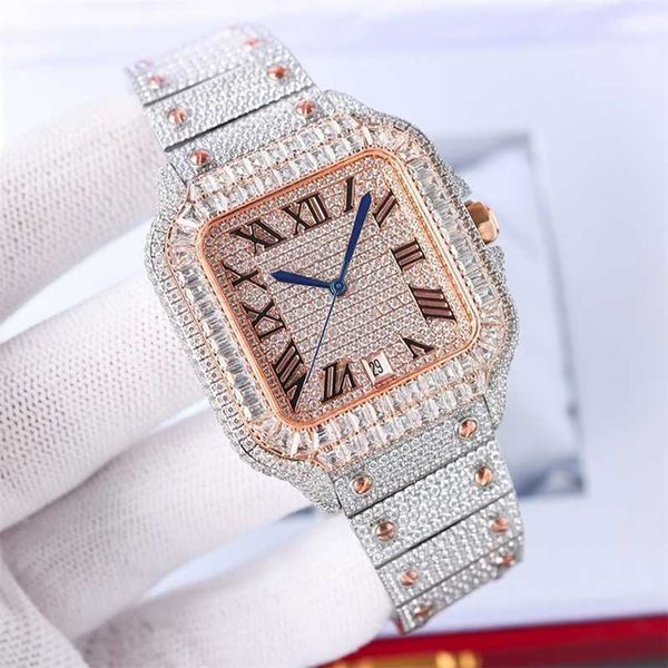 

movement watch with diamond automatic handmade diamond watch mens mechanical 8215 movement watches 40mm sapphire with diamond-studded steel, Black;brown