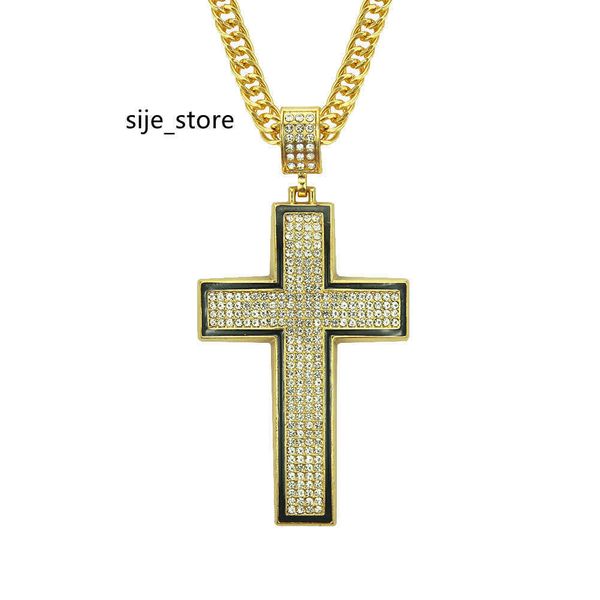 

jewelry painting oil inlaid diamond cross pendant necklace personality men's hip hop nightclub exaggerated accessories, Black