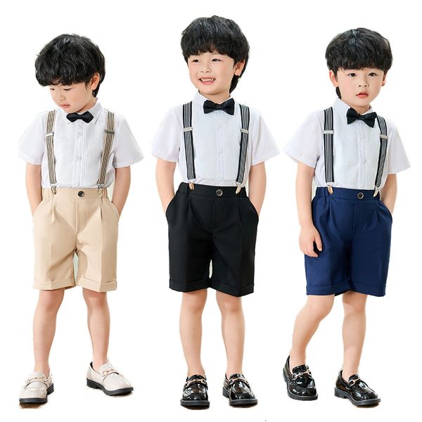

jerseys children's strap summer clothes set boys' host chorus performance party costumes kids shirts shorts bowtie outfits 230707
