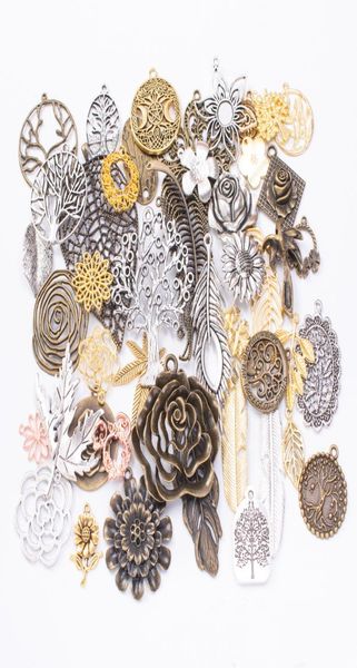 

200grams vintage silver color bronze plant leaf flower tree charms pendant for bracelet earring necklace diy jewelry making3184331, Bronze;silver