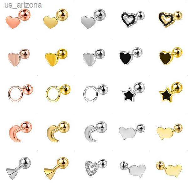 

trustdavis 1pcs 925 sterling silver sweet heart round moon star triangle screw earring for women wedding fine jewelry db1409 l230620, Golden;silver