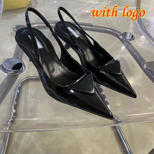 

designer sandals pointed high heels women pump brand luxury black patent leather flat shoes inverted p triangle sandal fashion dress shoes s