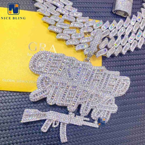 

custom gra certified vvs moissanite diamond pendant hiphop jewelry men iced out big moissanite pendant, Silver