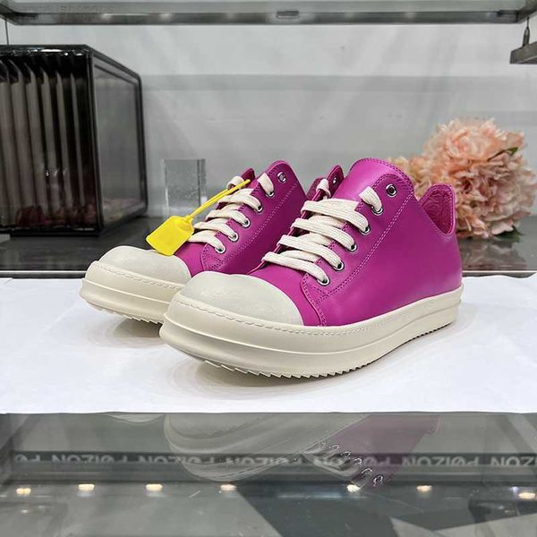 

casual shoes round owens low leather men 2023 summer new bright pink ro luxury trainers women lace up thick sole flats designer sneakers big, Black