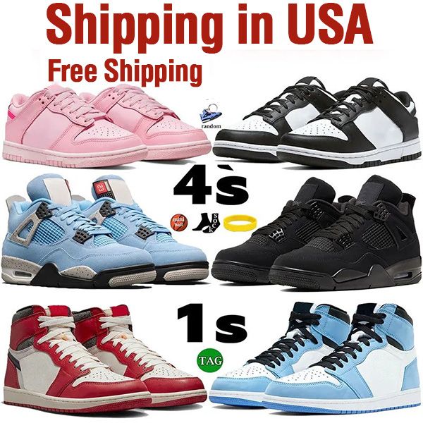 

4s 1s basketball shoes with box men women sneakers dunkes stock in us local warehouse 1 4 mens sport shoes low whith black panda sb og mens