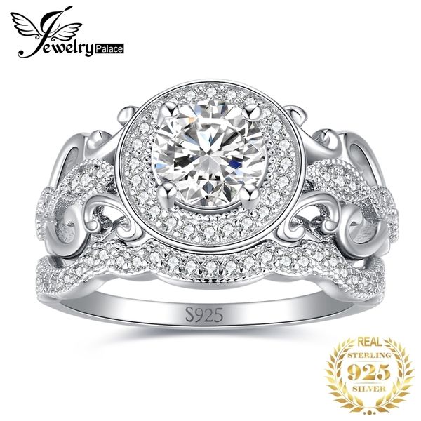 

with side stones jewelry 2 pcs solid 925 sterling silver wedding engagement ring for woman 15ct simulated diamond cz bridal sets p230707