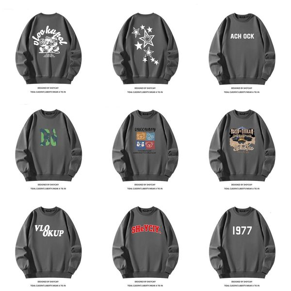 

womens hoodies sweatshirts cotton sweater oversize loose jacket for couples american round neck all season sweatshirt pop clothes y2k street, Black