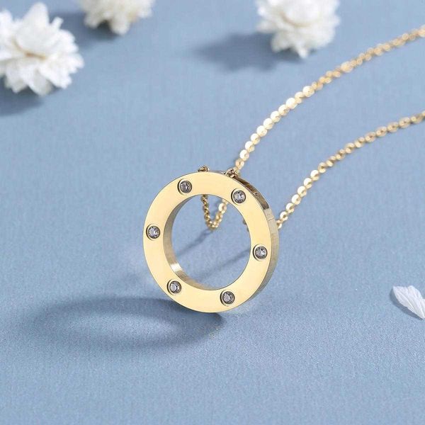 

love fashion round cake with six diamonds japanese and korean trends steel necklace feminine style simple network red accessories trend, Silver
