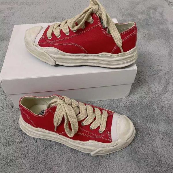 

maison mihara yasuhiro mmy dissolved shoes open smile low canvas shoes for men and women thick sole elevated board shoes, Black