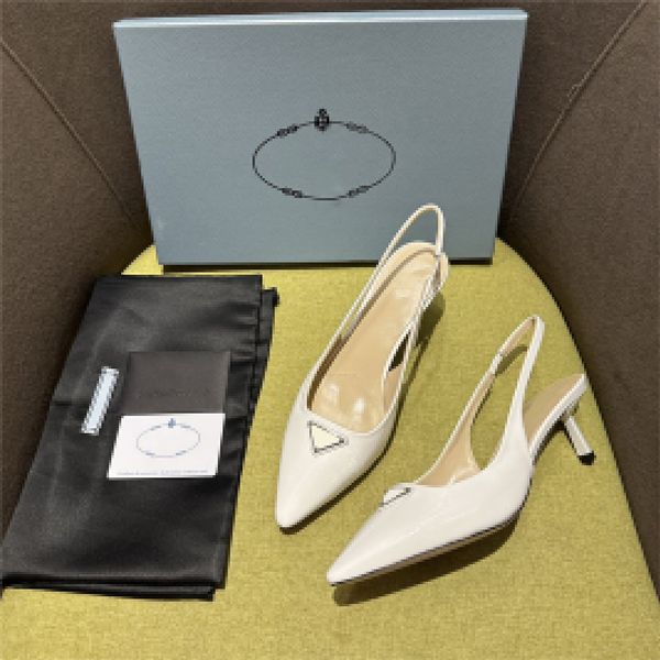 

designer luxury triangle logo cielo white pointed toe slingback pump kitten low heel heel shoes with box, Black