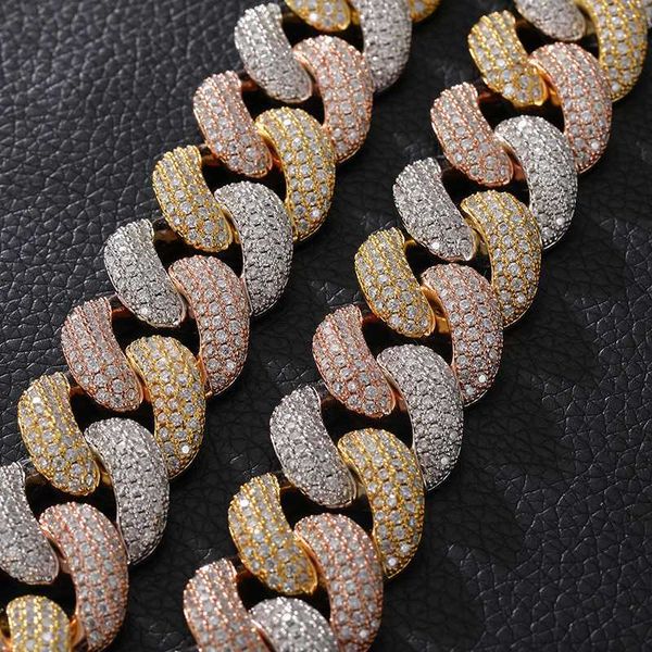 

selling cuban chain real 925 silver full moissanite stones inlaid hip hop necklace