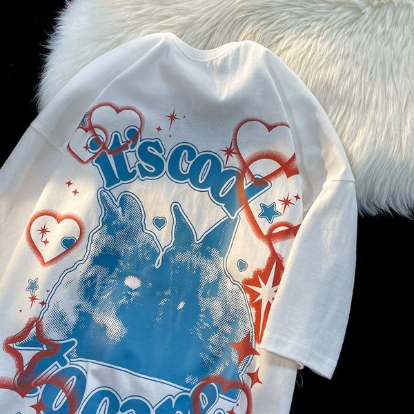 

mens tshirts american retro letter printing tshirt men and women summer national rabbit couple college style halfsleeved y2k 230707, White;black