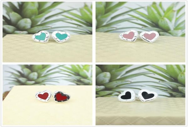 

sterling silver 925 classic fashion exclusive blue enamel heart shaped lady earring jewelry holiday gift cx2007065411362, Golden;silver