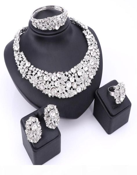

trendy jewelry sets for women wedding bridal party imitated crystal silveplated pendant lady costume statement necklace earrings7049898, Slivery;golden