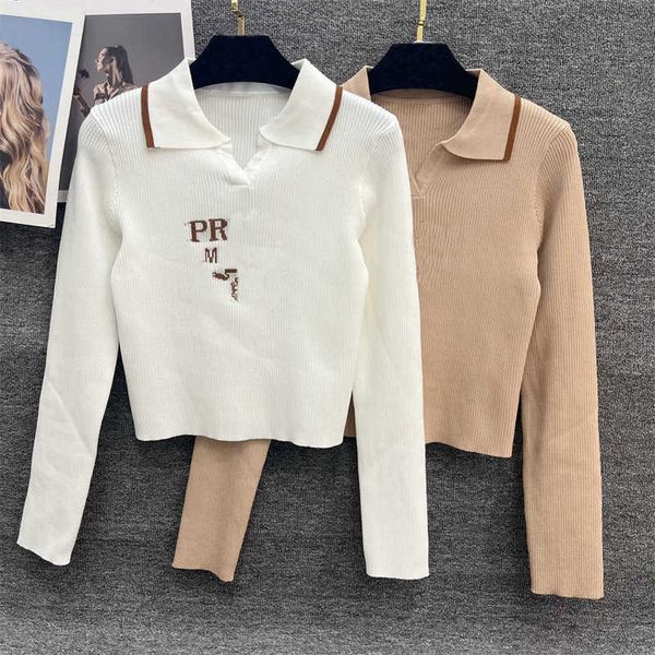 

autumn sweater womens knitting soft comfortable lapel letter jacquard pit stripes long sleeve 2 color simple fashion women clothes hanging-, White;black
