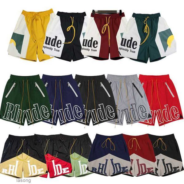 

designer rhude men's shorts summer fashion beach pants men street wear red blue black purple mens loose short size s-xl4vfw, White;black