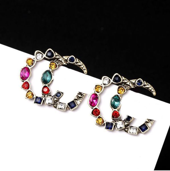 

famous designer earring brand letter ear stud women colorful rhinestone earrings for wedding party gift jewelry accessories 20style, Golden;silver