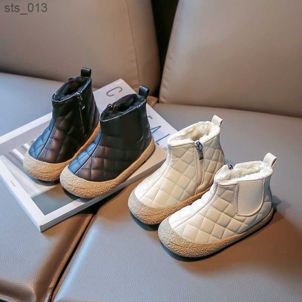 

children leather ankle boots boys girls kids winter boots warm cotton thick warm plush fur inside classic fashion toddler l230518, Black;grey
