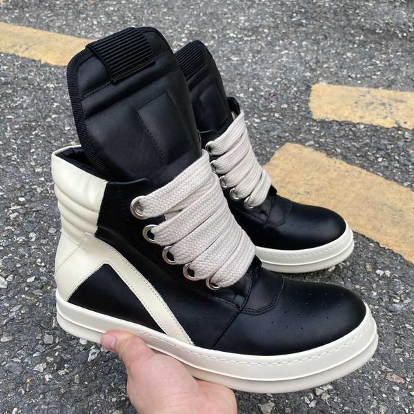 

rick casual shoes color-blocking leather boots thick-soled high-mid-boots sneakers ro owens men's women shoes, Black
