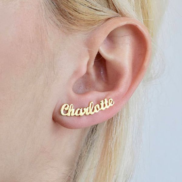 

hoop huggie personalized custom name earring for women stainless steel en customize cursive letter stud earrings pendientes 230710, Golden;silver