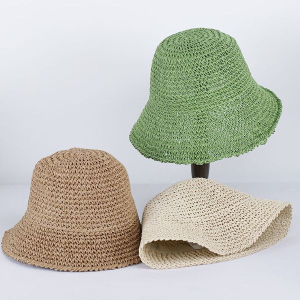 

stingy brim hats womens straw sun hat woven bucket fishing beach foldable cap solid color summer 230710, Blue;gray