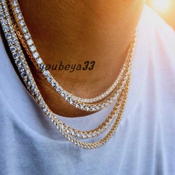 

mens diamond iced out tennis chain necklace silver rose gold chains hip hop necklaces jewelry 3mm 4mm 5mm, Black