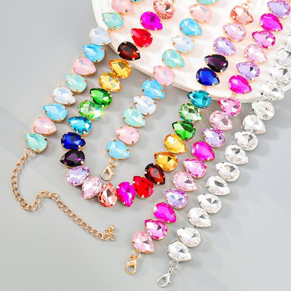 

trend metal water drop glass geometry choker necklace bridal wedding creative jewelry women's charm accessories, Golden;silver