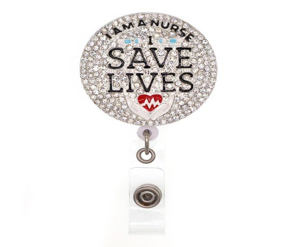 

10pcslot crystal save lives i am a nurse enamel retractable badge holder8534133, Gray