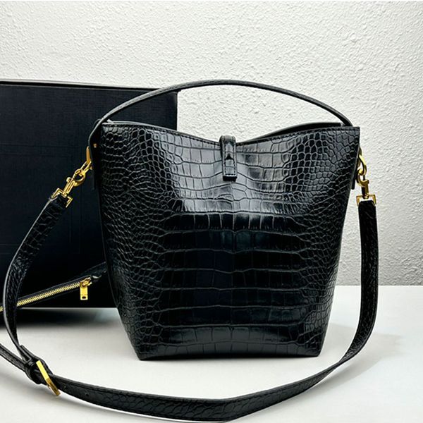 

bucket crossbody bag women handbags purse genuine leather removable strap fashion letters zipper small wallets golden hardware shoulder bags