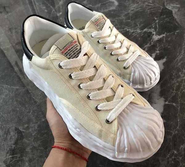 

maison mihara yasuhiro mmy dissolved shoes men's and women's flat sole board shoes sports shell head thick sole canvas white shoes, Black