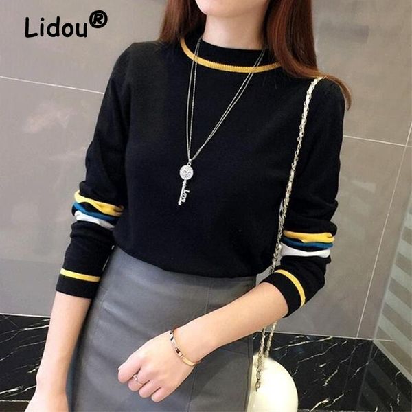 

sweaters women's sweater 2022 autumn winter knitted pullovers o neck slim fit bottoming shirt solid soft knitwear jumpers basic sweater, White;black