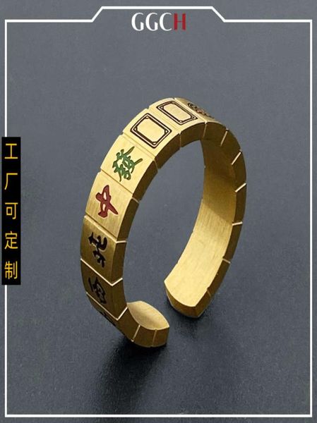 

thirteen yao mahjong creative fashion titanium steel open ring men039s and women039s trend personality versatile ring jewelr8332976, Black