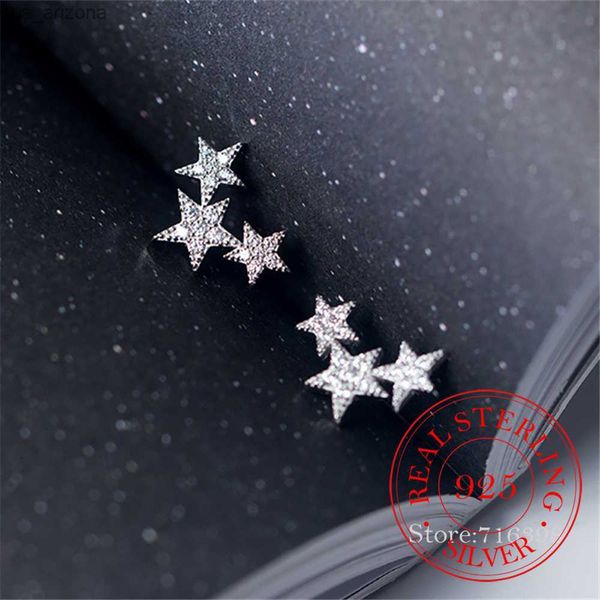 

925 sterling silver engagement crystal star stud earrings for women kids girls earring wedding gifts pendientes l230620, Golden;silver