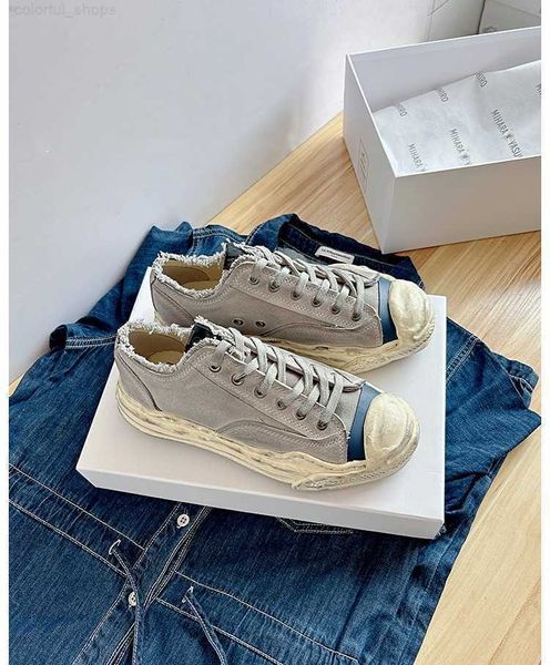 

maison mihara yasuhiro 2023 new mmy dissolved shoes men's and women's openmouthed smiling suede casual shoes thick sole made old v, Black