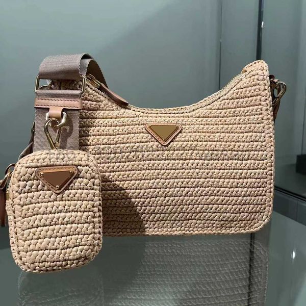 

2023 weave straw small 3piece tote triangle raffias bags womens mens pochette designer bag luxury shoulder handbag crossbody bags prad cross