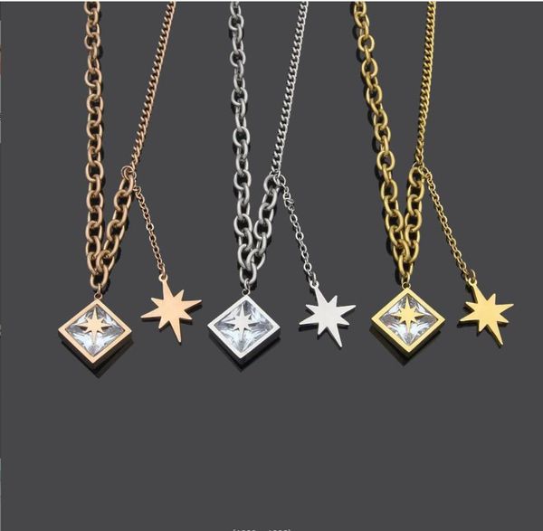 

pendant necklaces european and american designer brands fashion jewelry, square diamond stickers, eight pointed star necklace women's v, Silver