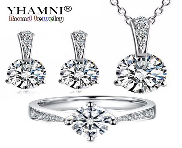 

yhamni yhamni 925 sterling silver jewelry sets 6mm 1 ct cz diamant necklace earrings set bridal jewelry sets for women tzp0179033630, Slivery;golden