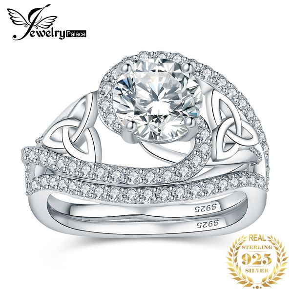 

with side stones jewelry 2pcs 925 sterling silver wedding engagement ring for woman celtic knot 27ct 5a cz vvs simulated diamond 230707