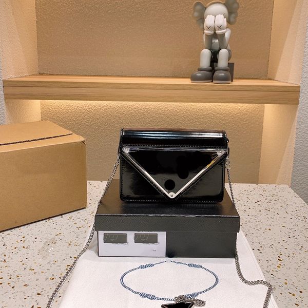 

luxury bright leather women shoulder bags mini silver chain crossbody clutch purses ladies flap tote black classic wallet coin small storage