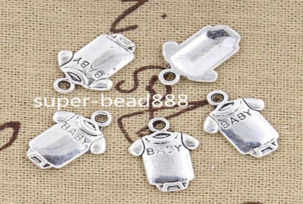 

200pcs 1712mm vintage antique silver baby clothes charms pendant for jewelry making4458286, Bronze;silver