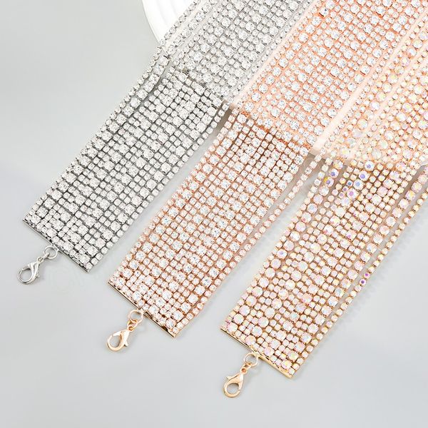 

trend metal rhinestone multi-layer necklace bride wedding party luxury jewelry women's charm exaggerated accessories, Golden;silver