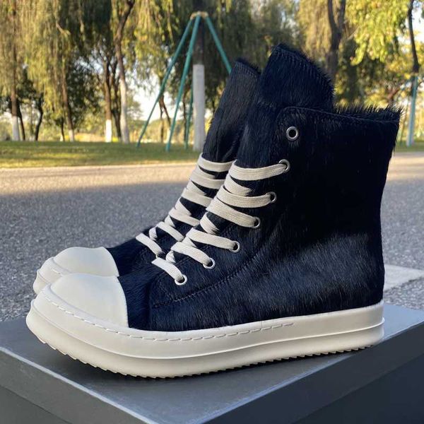 

rick casual shoes natural leather horsehair winter low-ro owens women's men's shoes sneakers, Black