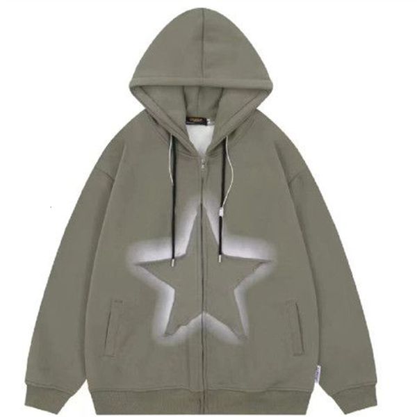 

womens hoodies sweatshirts hip hop zip up hoodie vintage star patch cotton loose sweatshirt jacket harajuku gothic long sleeve women y2k clo, Black