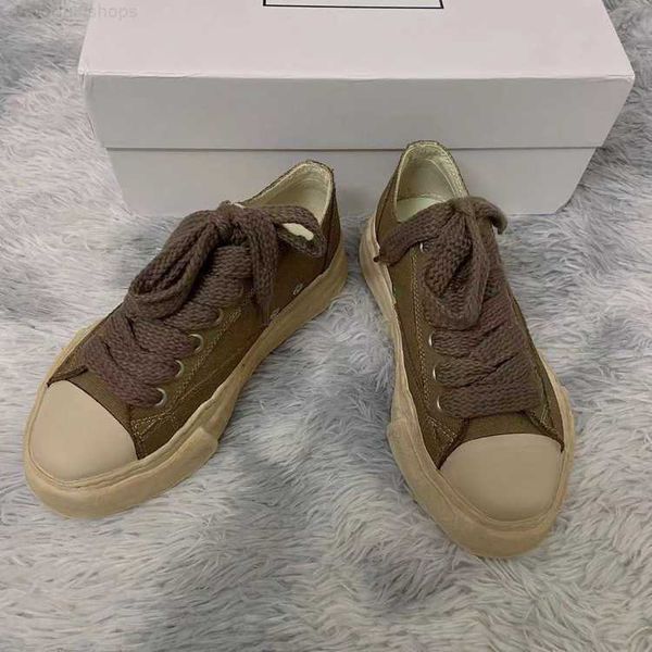 

maison mihara yasuhiro dissolved mmy shoes wash sole open smile old low canvas men's and women's thick sole elevated board shoes, Black