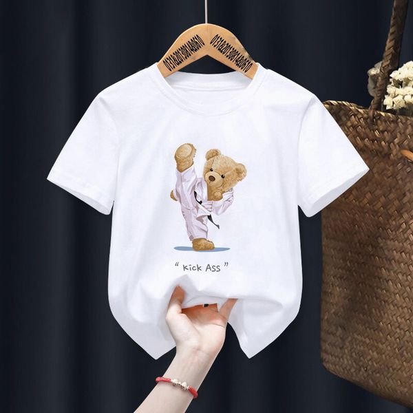 

t-shirts kung fu bear print children's t-shirt summer short sleeve kids tshirt cartoon harajuku tshirt girl boy t shirt tees 230707, Blue