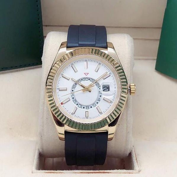 

42mm men's automatic mechanical watch mens watches rubber watchband stainless steel folding buckle sport waterproof business wristwatch, Slivery;brown
