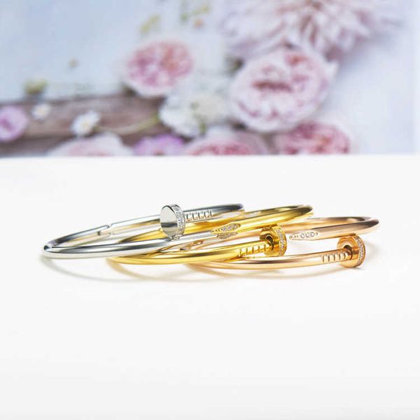 

high version versatile titanium steel inlaid diamond nail open bracelet 18k stainless couple btzh, Black