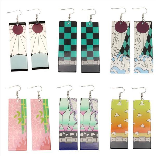 

stud demon slayer kimetsu no yaiba earrings for women girl anime jewelry handmade hoop earring acrylic pendientes 230710, Golden;silver