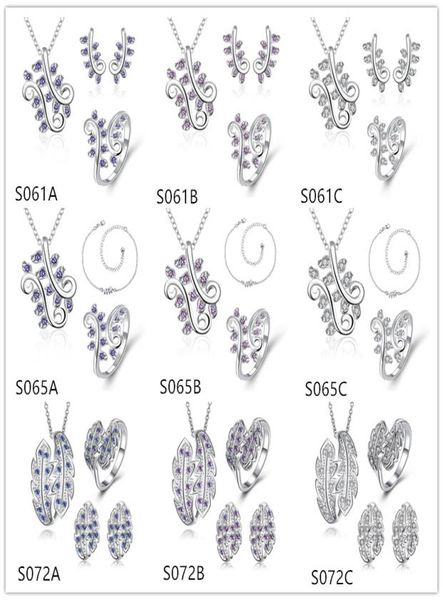 

digital feather 925 silver necklace anklet earring ring set emss32women039s gemstone sterling silver jewelry sets 6 sets a lot5572118, Black