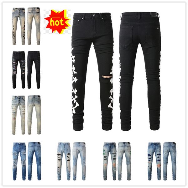 

amirs 22ss new fashion mens jeans cool style luxury designer denim pant distressed ripped biker black blue jean slim fit motorcycle size 28-